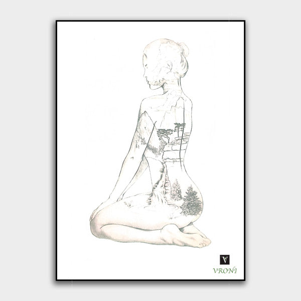 Kneeling Garden Lady Croquis Vignette Sketch
